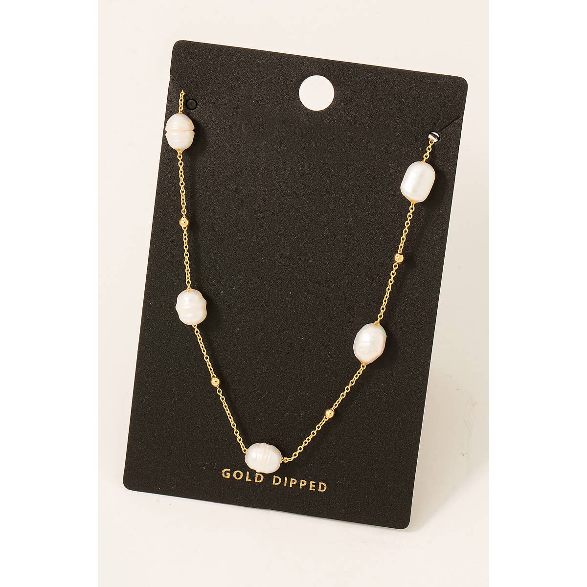 Gold Dipped Pearl Beaded Station Necklace