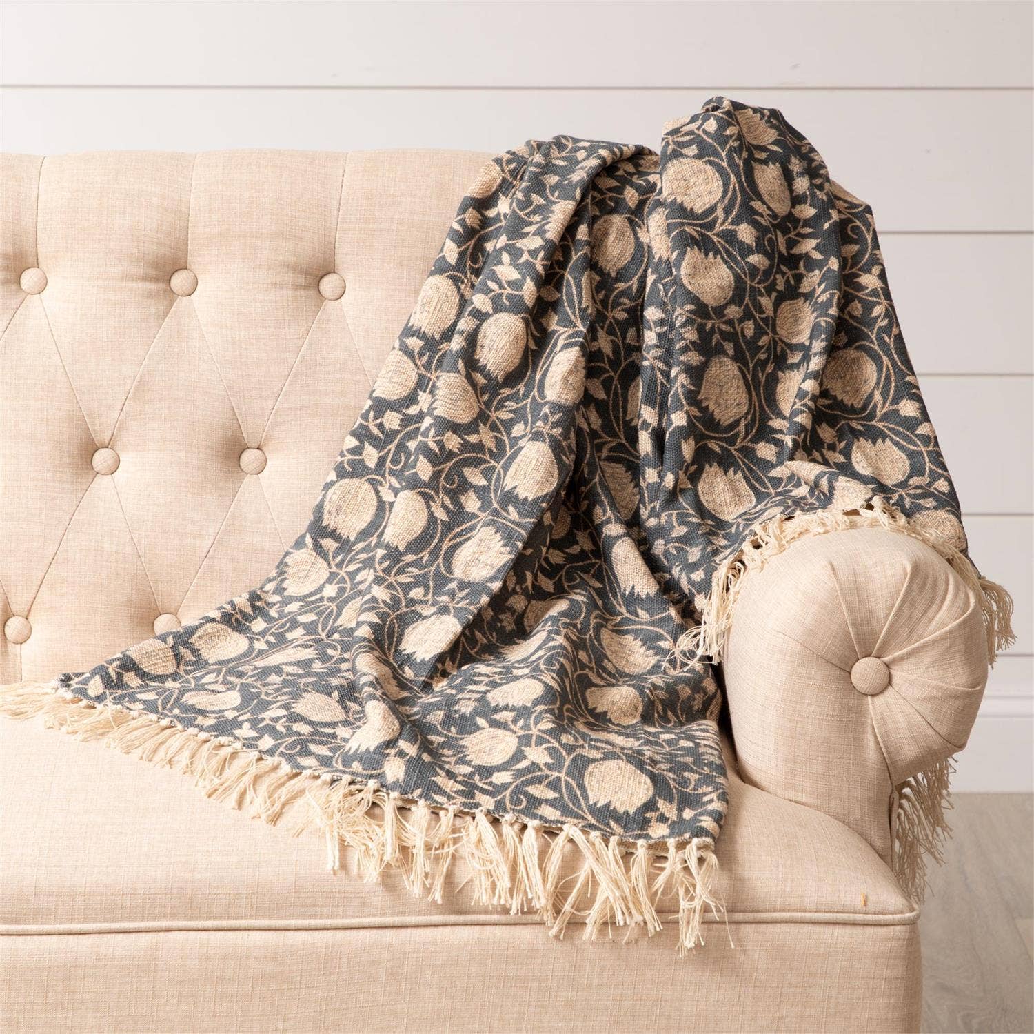Navy Block Print Throw