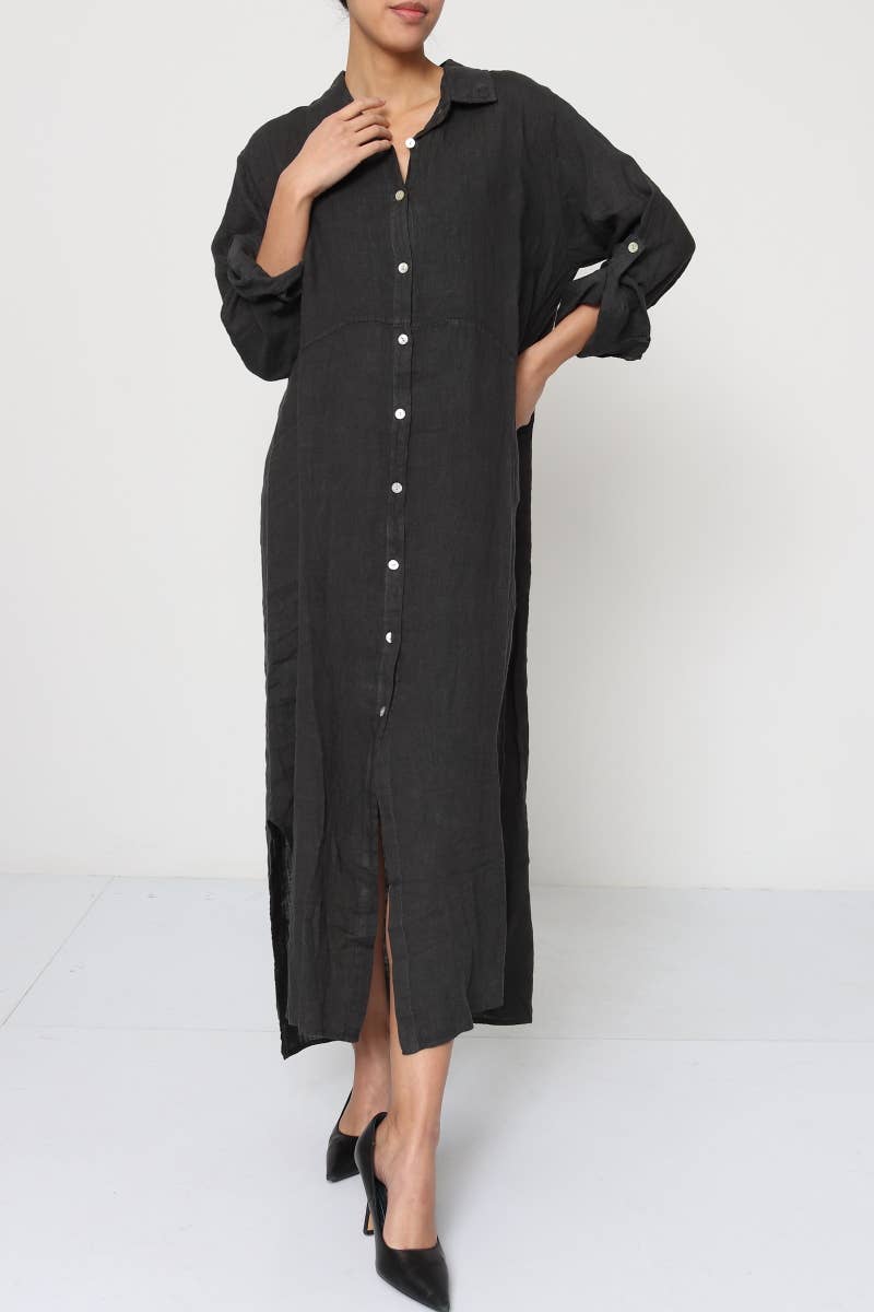 Linen long shirt dress