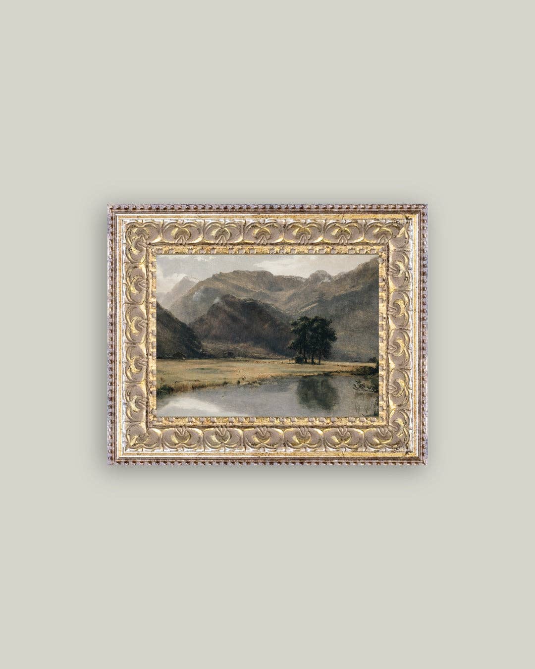 River Mountainscape Framed Antique Art