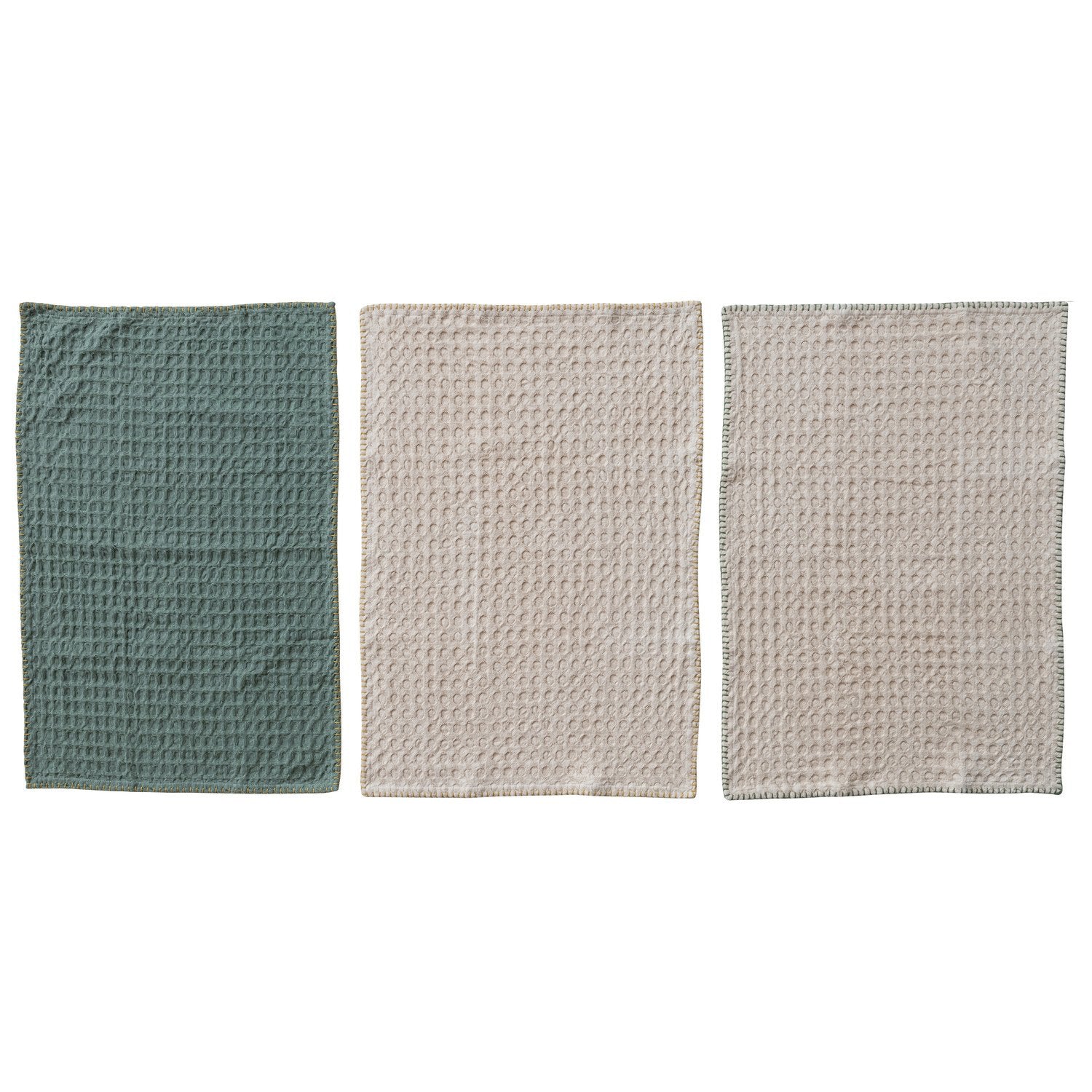 Waffle Weave Tea Towels, Set of 3 Tied with Jute Tape & Wood Beads