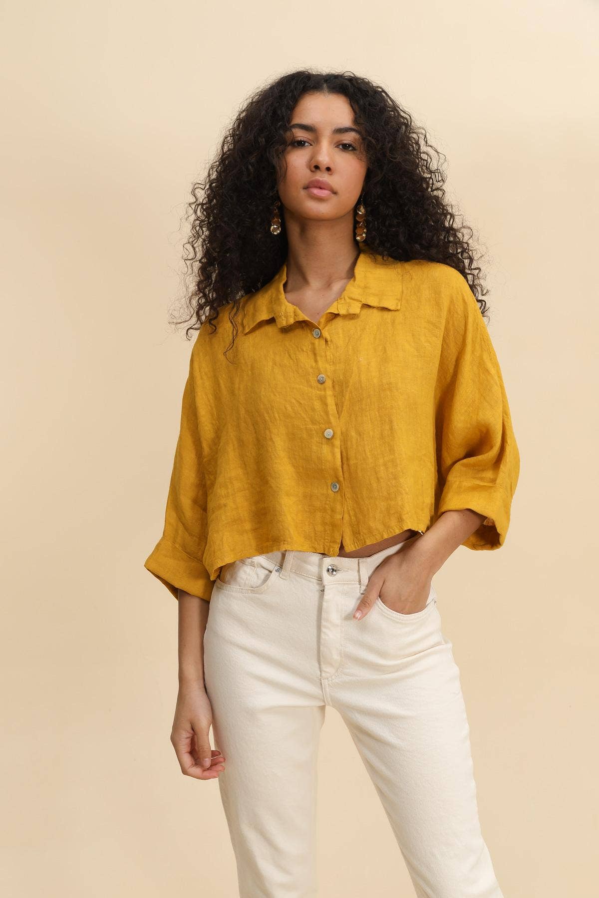 Linen crop shirt