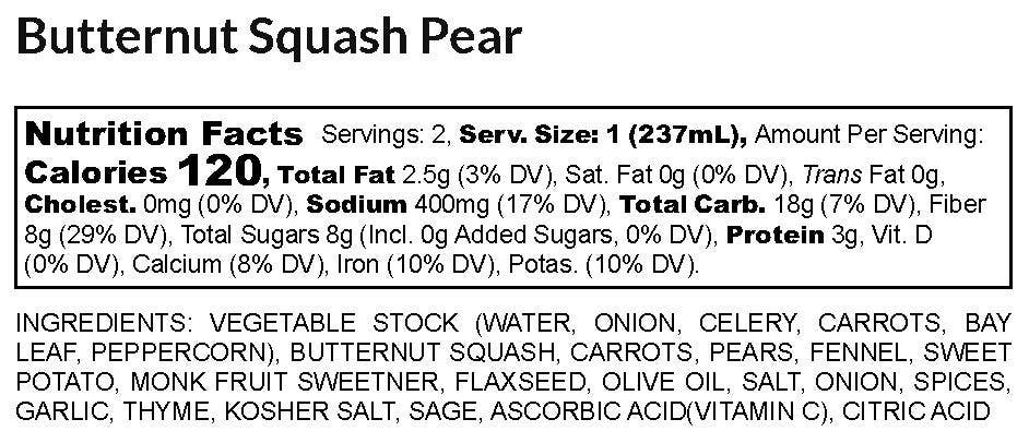 Butternut Squash Pear Soup 16 oz Plant Based & Gluten Free