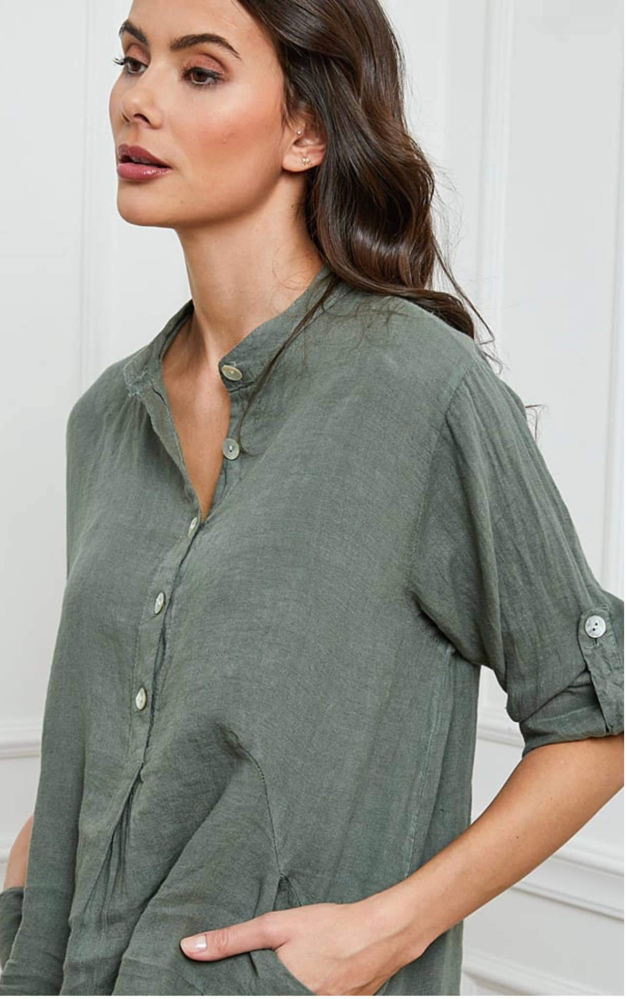 linen blouse with 3/4 sleeves