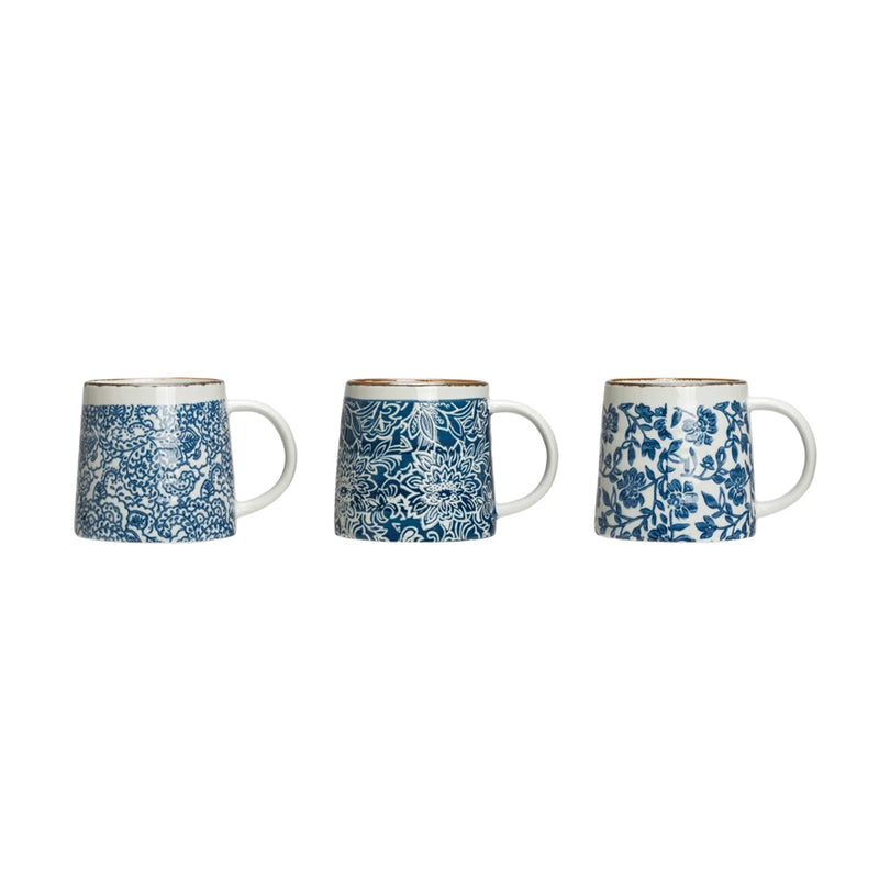 Hand-Stamped Stoneware Blue Mug