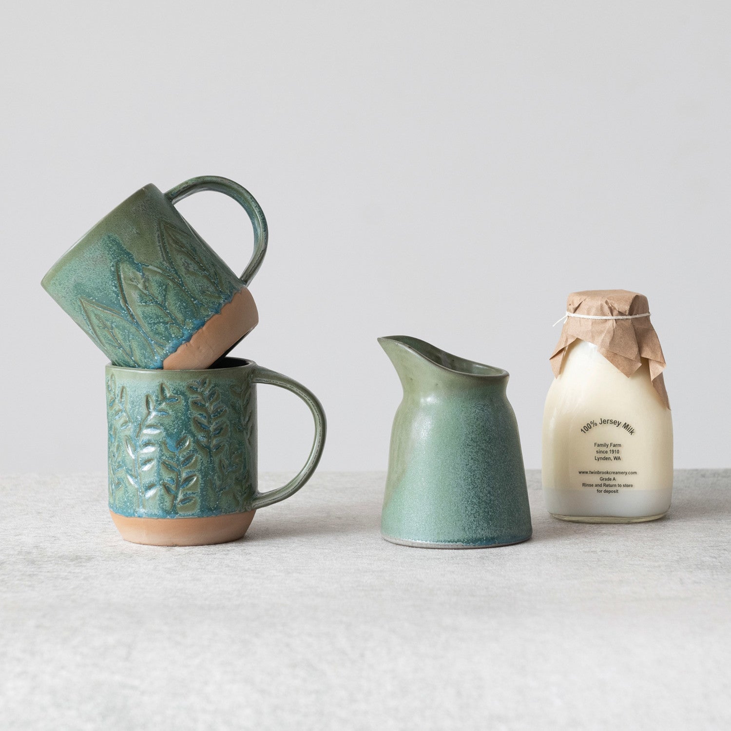 Green Stoneware Creamer Pitcher