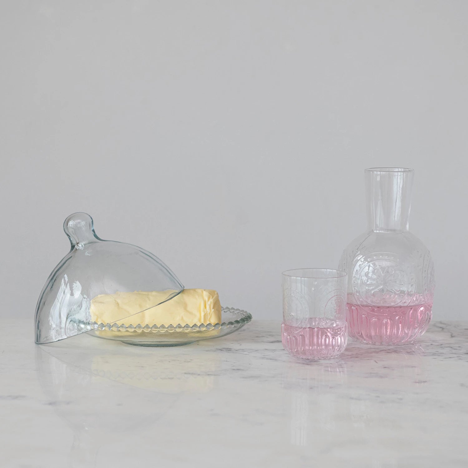 Embossed Glass Carafe Decanter