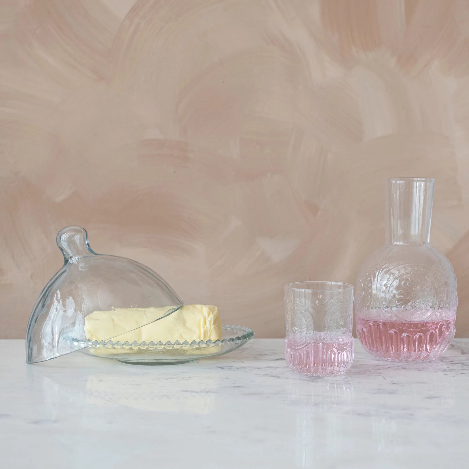 Embossed Glass Carafe Decanter