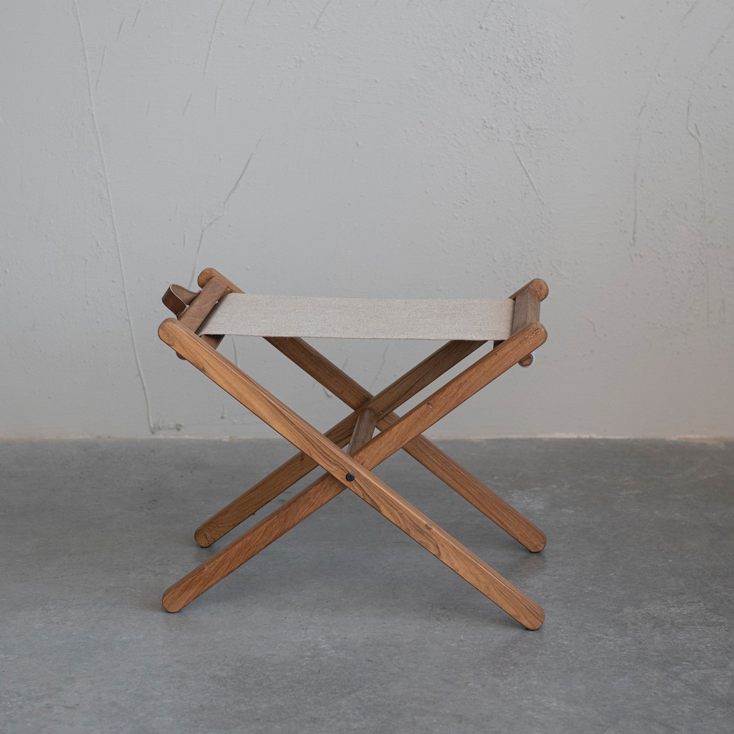 Teakwood & Linen Folding Stool