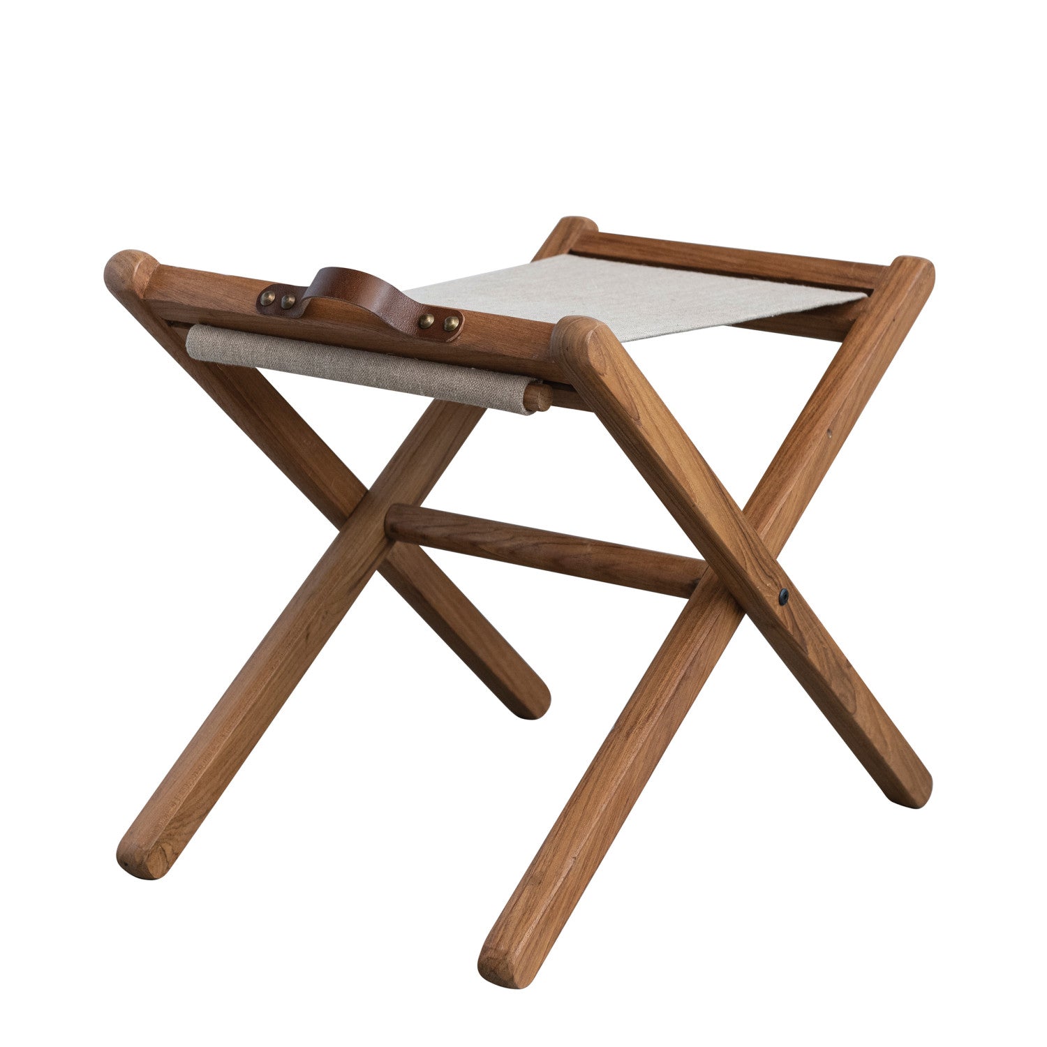 Teakwood & Linen Folding Stool