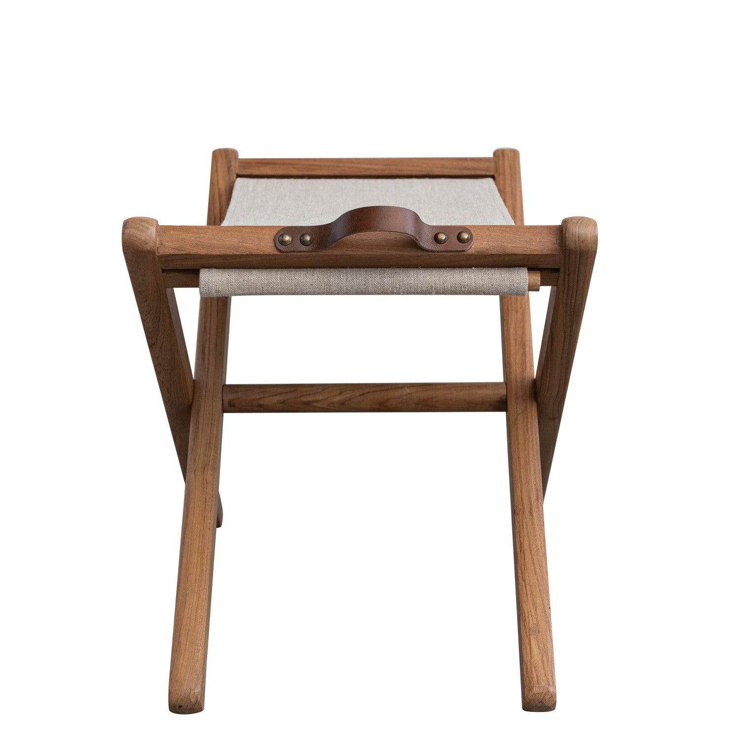 Teakwood & Linen Folding Stool