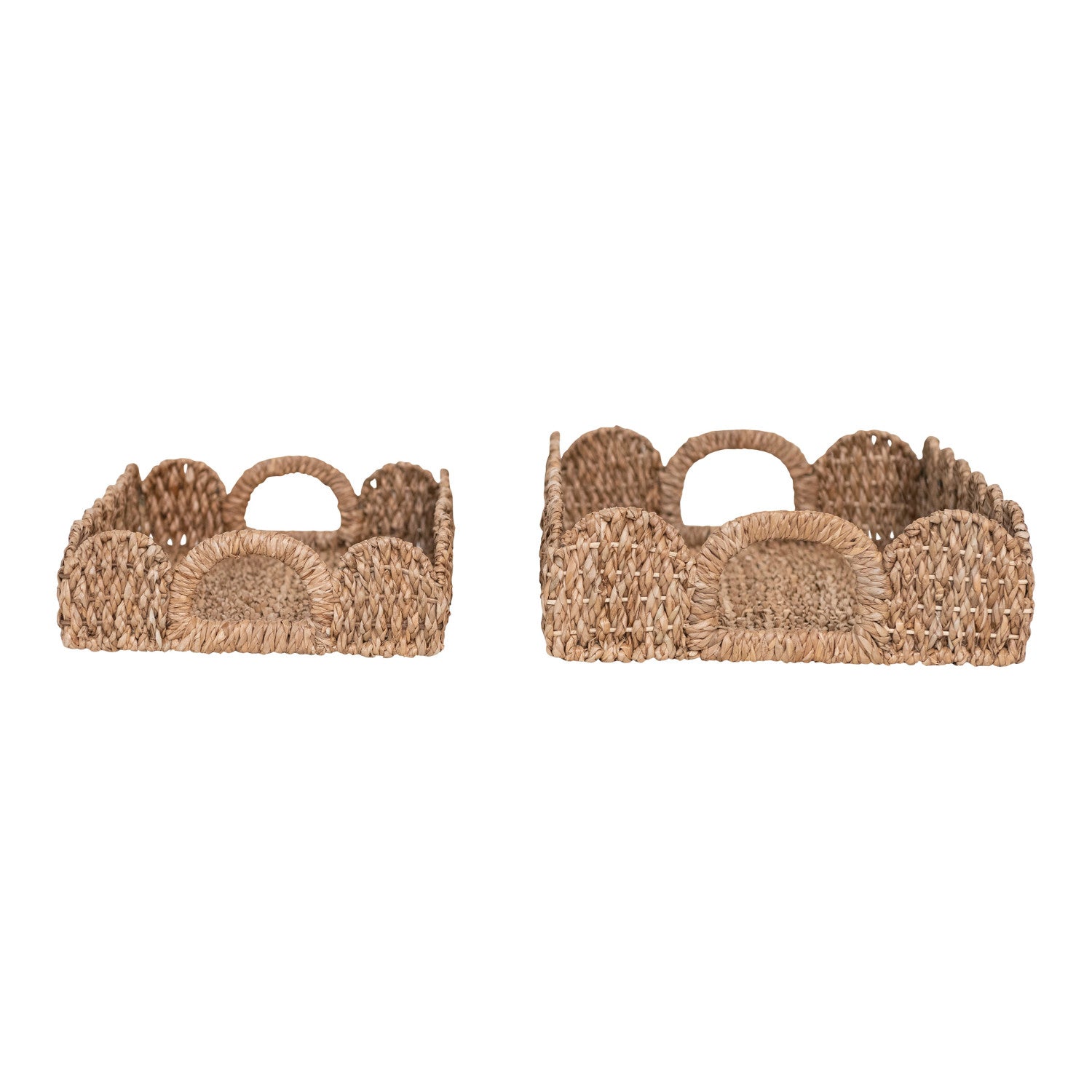 Decorative Braided Bankuan Trays w/ Handles & Scalloped Edge, Set of 2