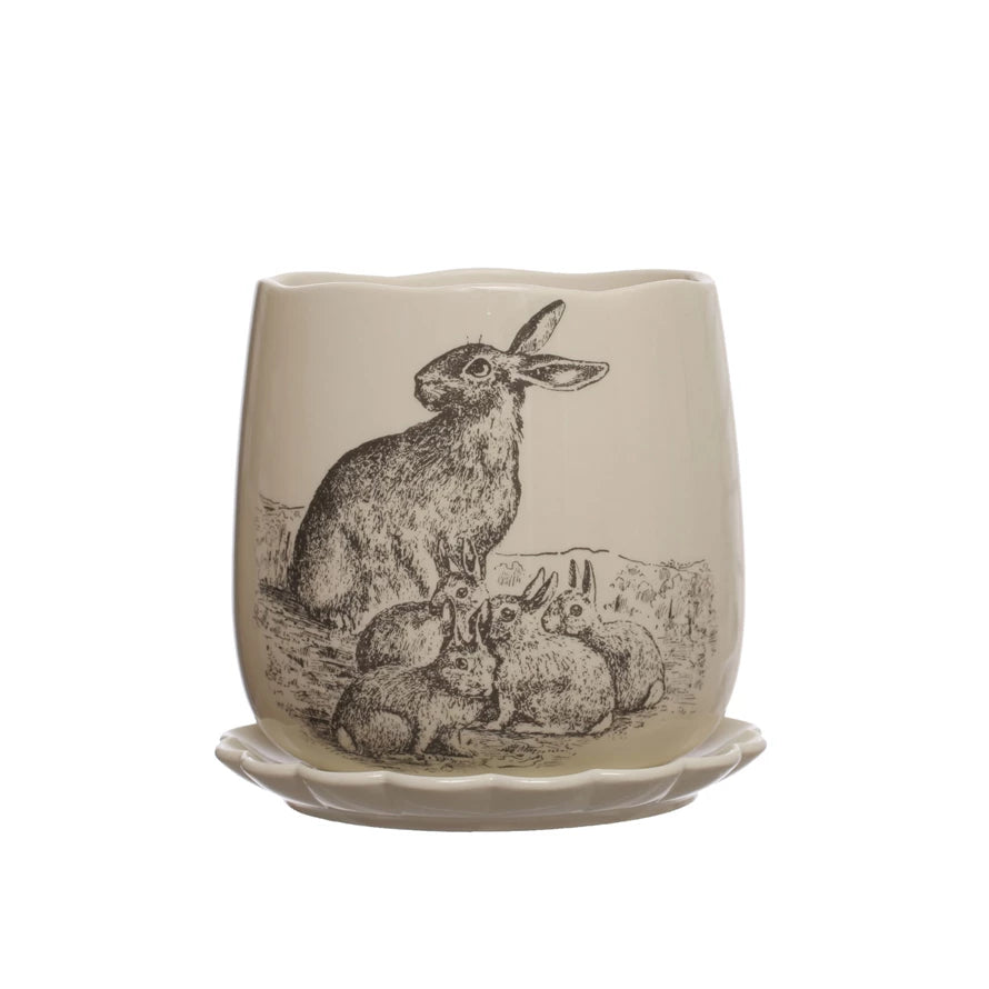 Rabbits-Scalloped Saucer Planter