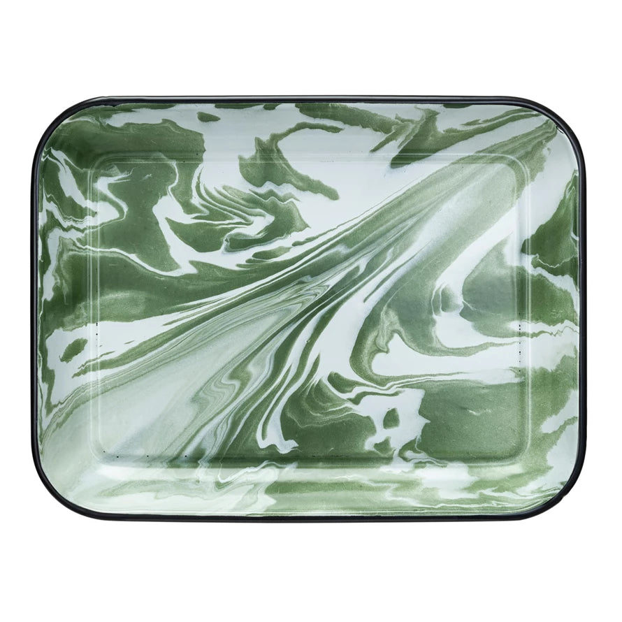 Green and White Marbled Enameled Tray