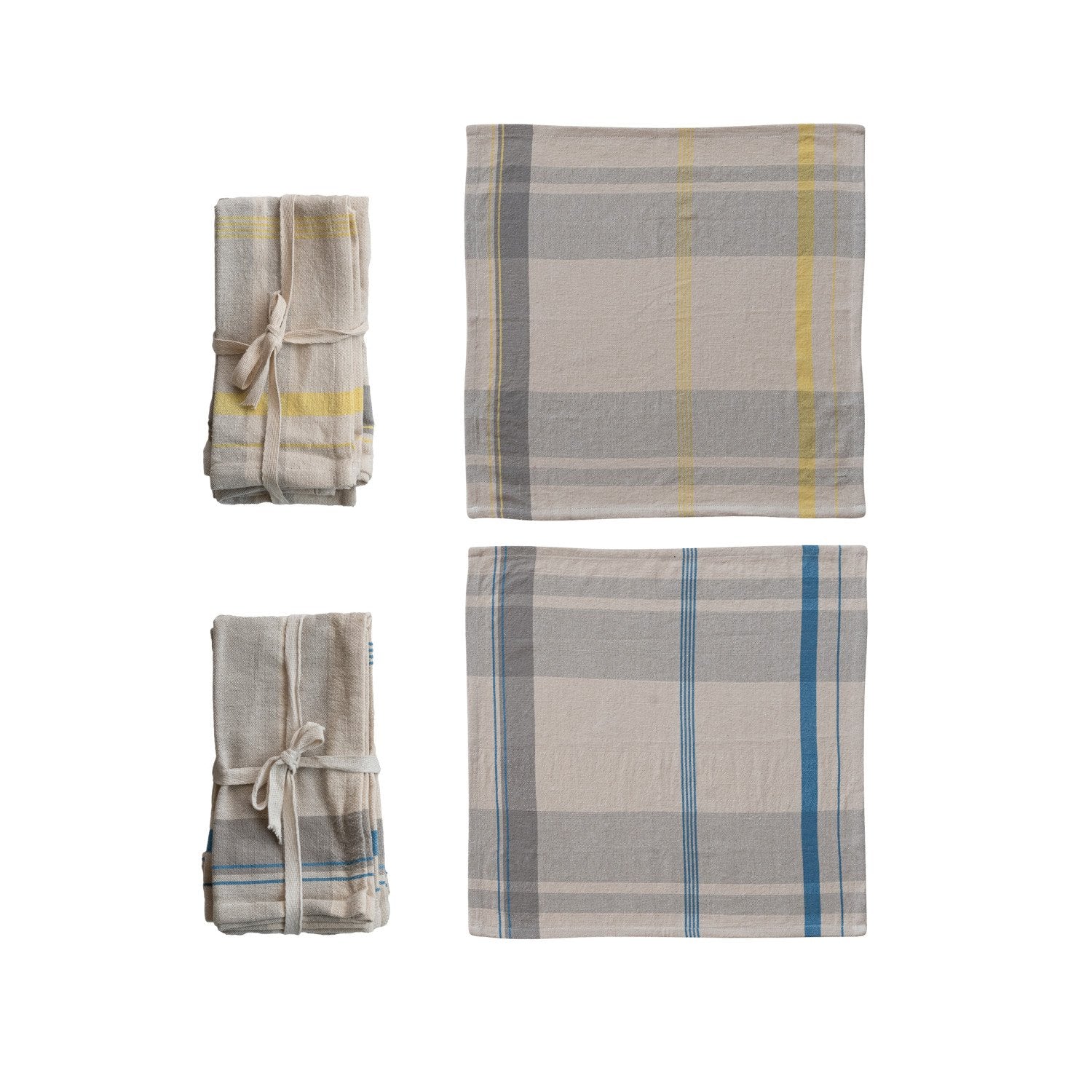 18" Square Woven Cotton Plaid Napkins, Set of 4