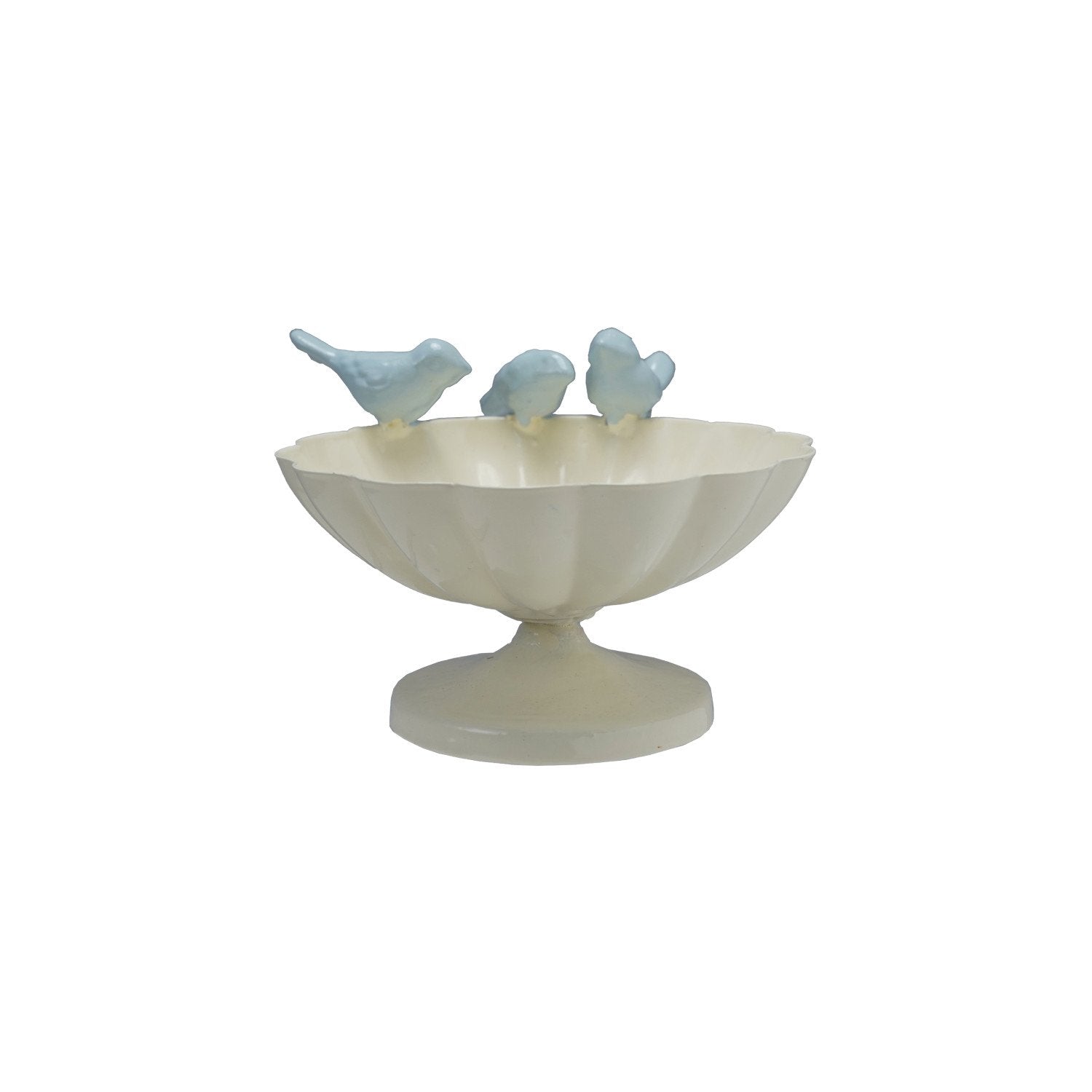 Decorative Metal Scalloped Bowl with 3D Cast Iron Birds on Rim