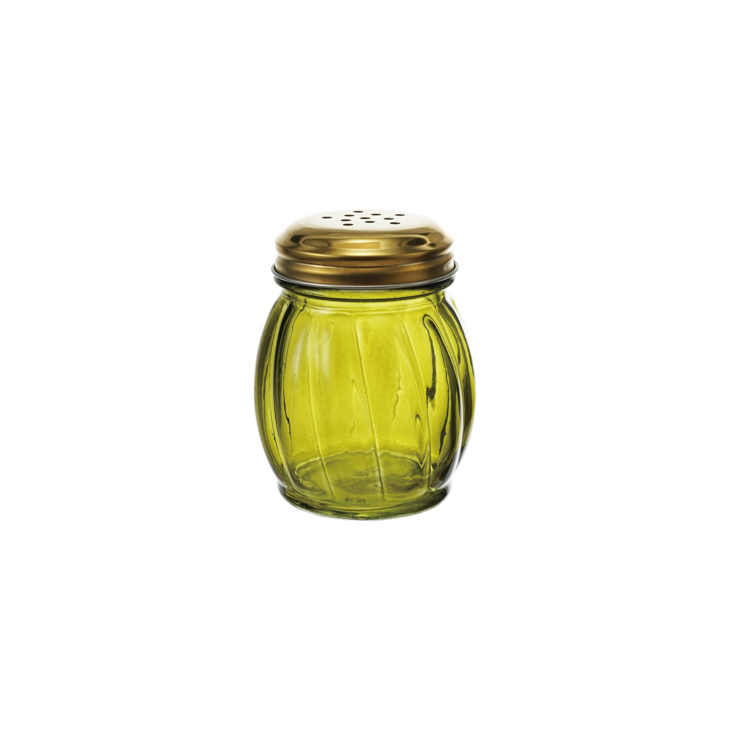 Glass Cheese/Spice Shaker with Metal Lid, Olive Color & Gold Finish
