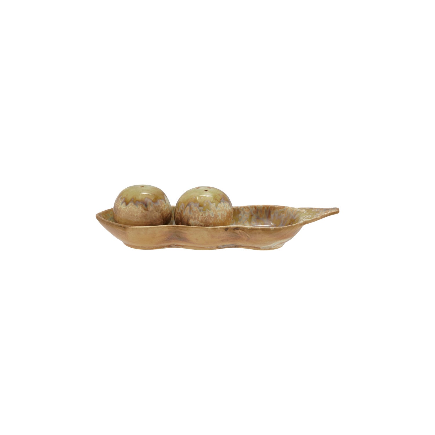 Stoneware Peas in a Pod Shaped Salt & Pepper Shakers, Green, Set of 3 (Each One Will Vary)