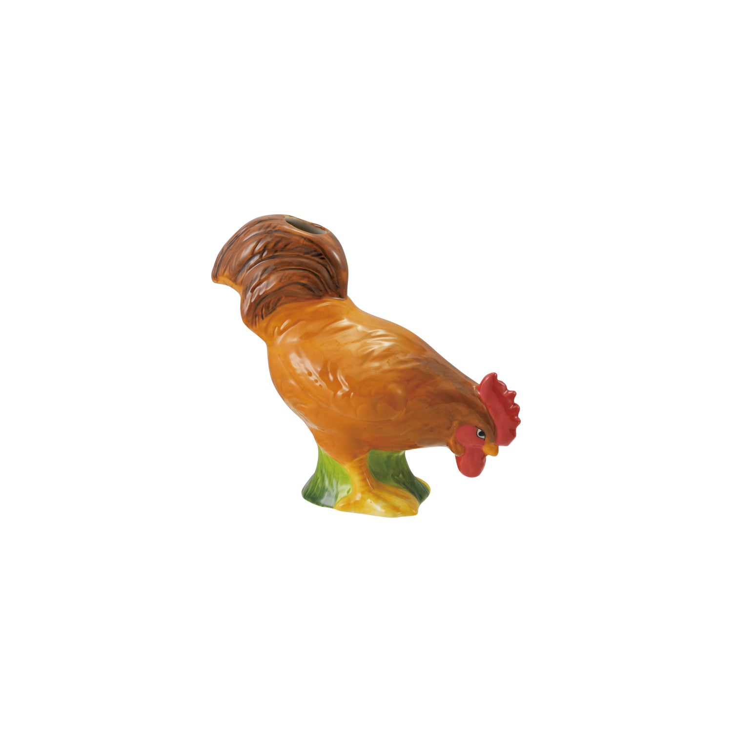 7-1/2"L x 3-1/2"W x 6-1/2"H Hand-Painted Stoneware Rooster Shaped Vase