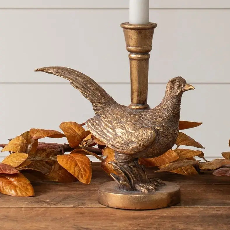 Gold Tone Pheasant Candle Holder