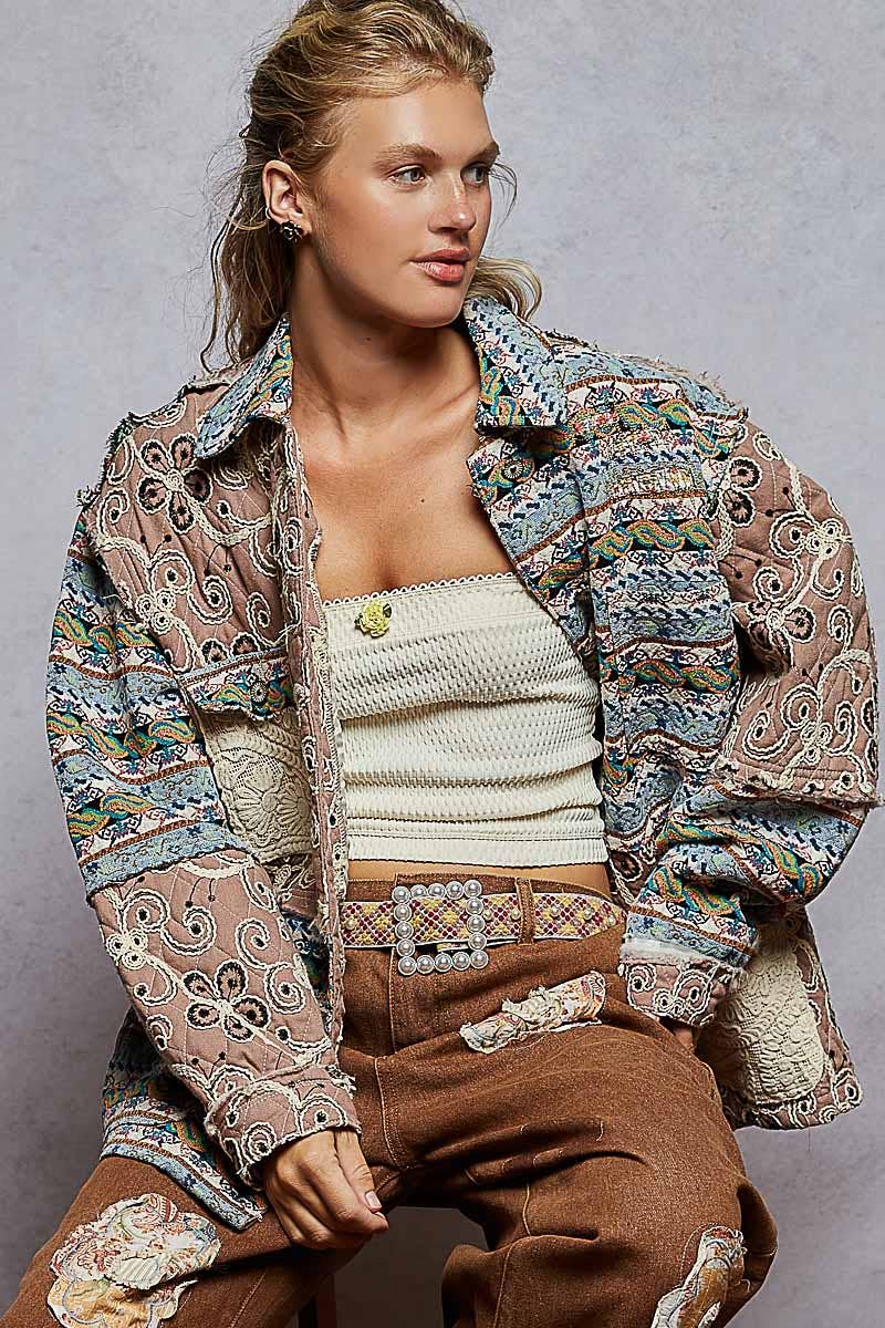 Raw edge jacquard jacket