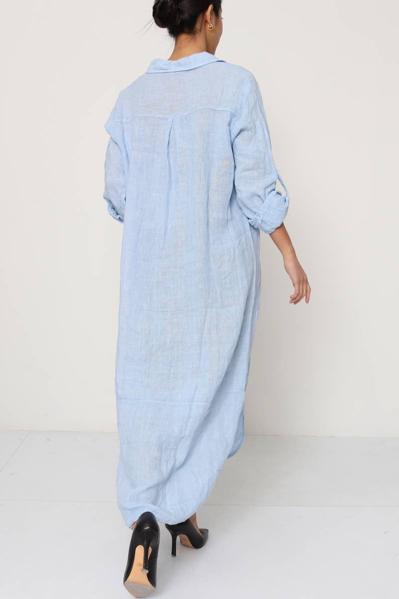 Linen long shirt dress