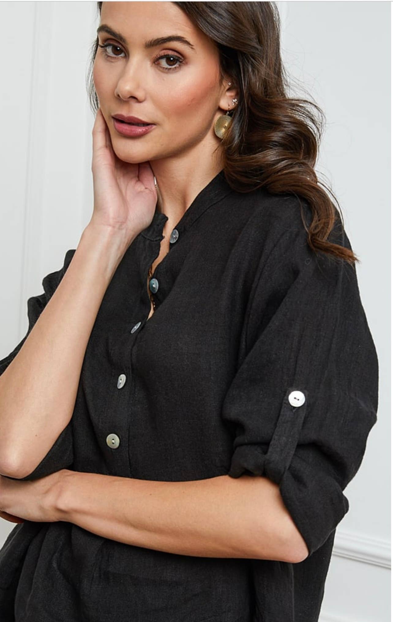 linen blouse with 3/4 sleeves