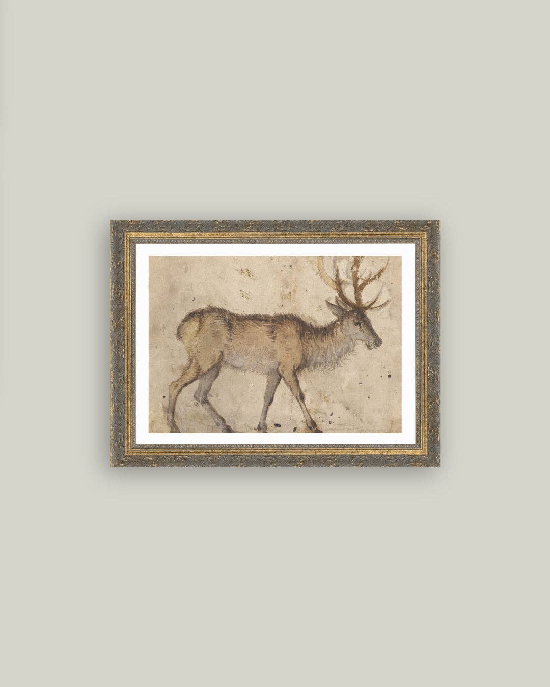 Vintage Reindeer Framed Antique Art