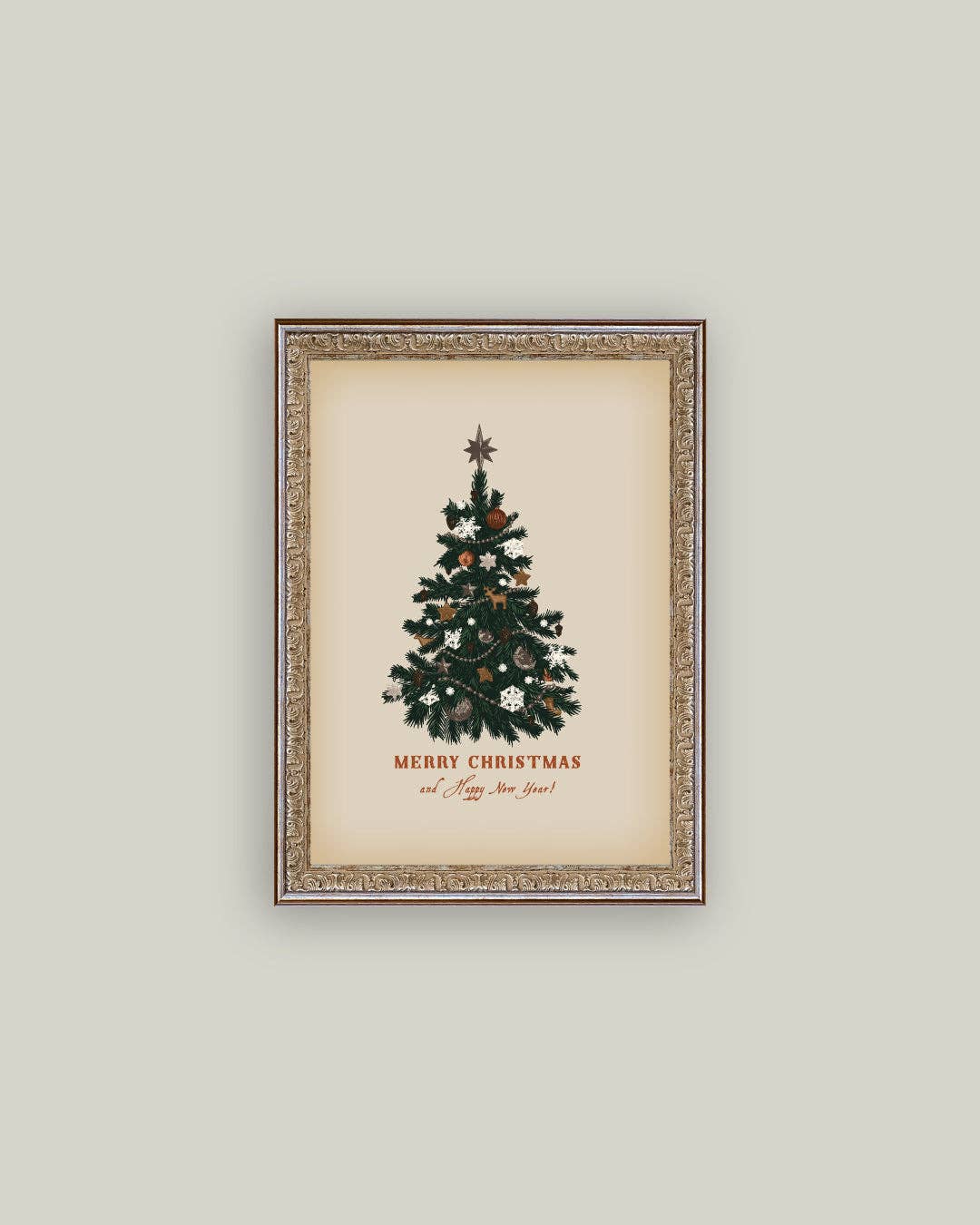 Happy New Year Tree Framed Antique Art