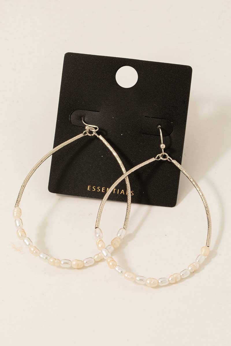 Gold Dipped Pearly Beaded Hoop Drop Earrings