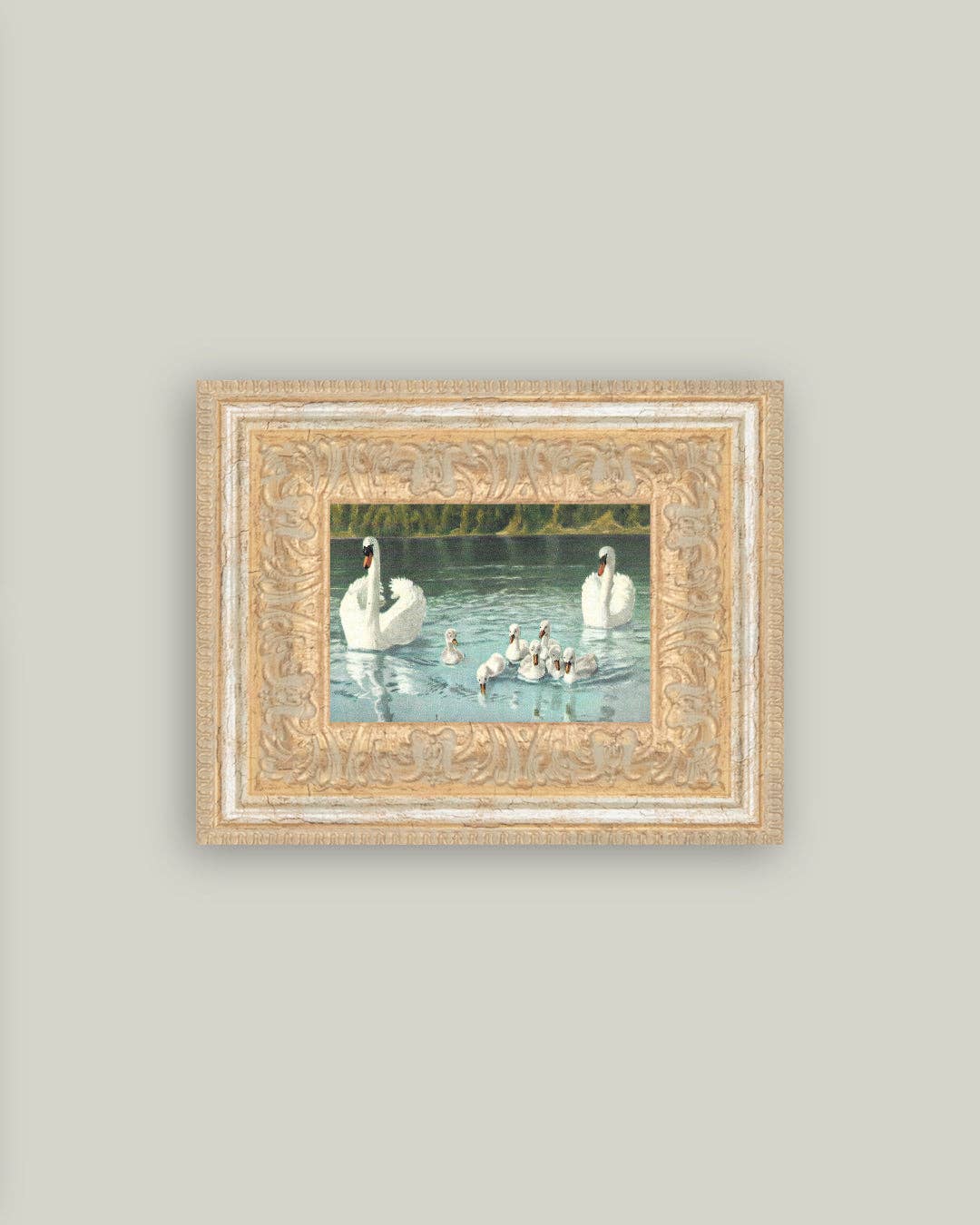 Swan Family Framed Antique Art