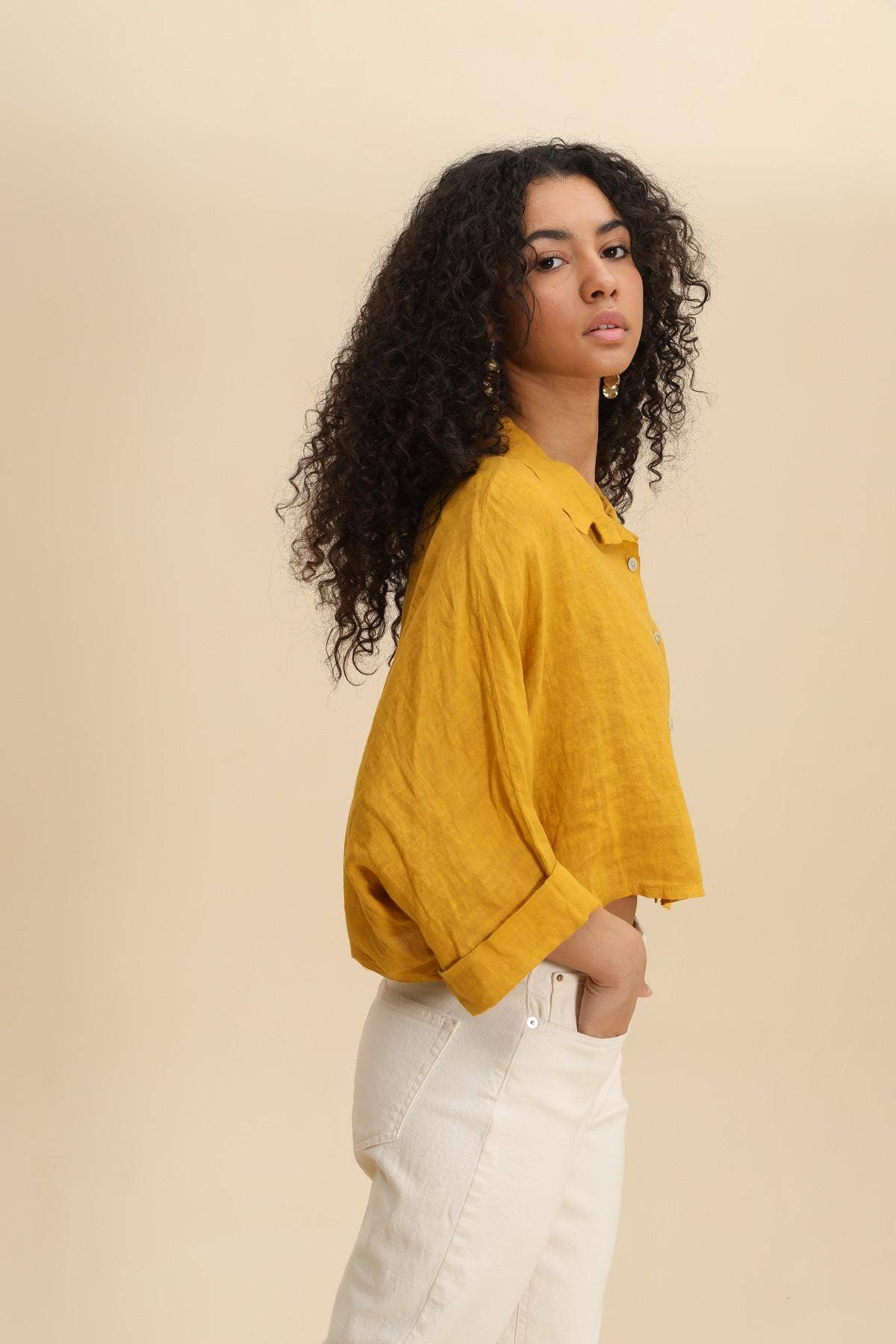 Linen crop shirt