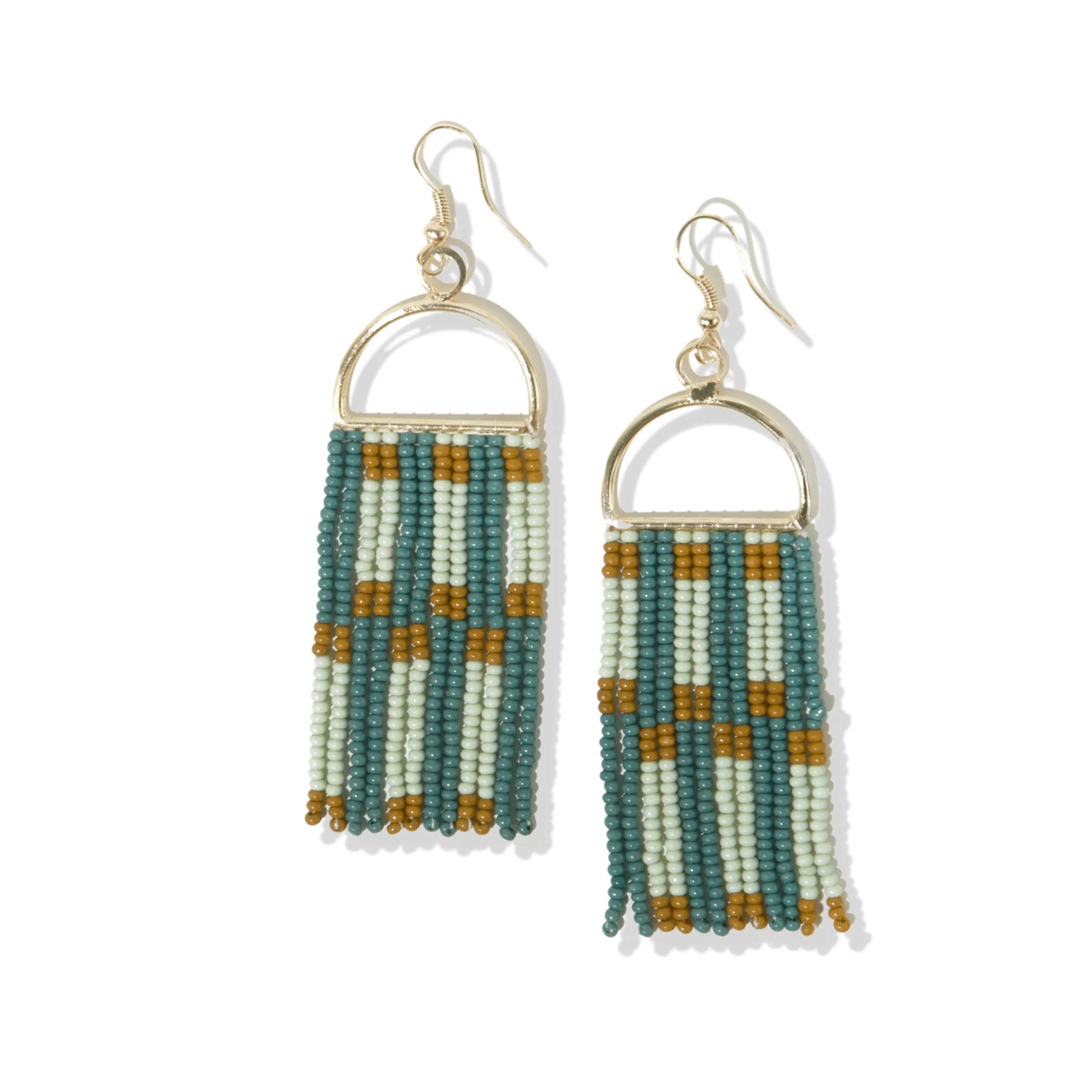 Allison Check Stripe Beaded Fringe Green