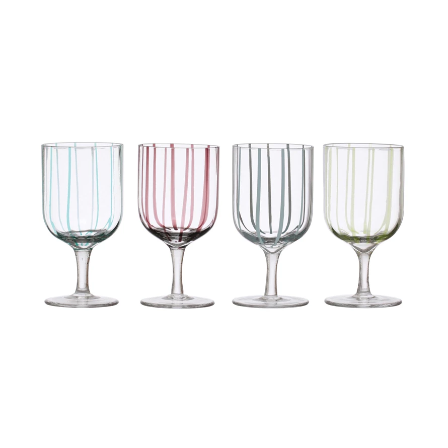 Hand-Painted Striped Stemmed Glass