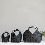 Woven Baskets with Handles, Set of 3 sizes - Black
