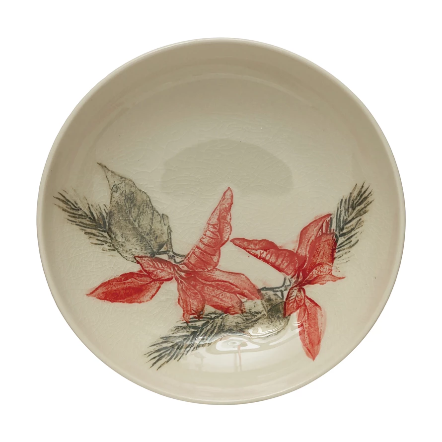 Poinsettia Bowl Crackle Glaze