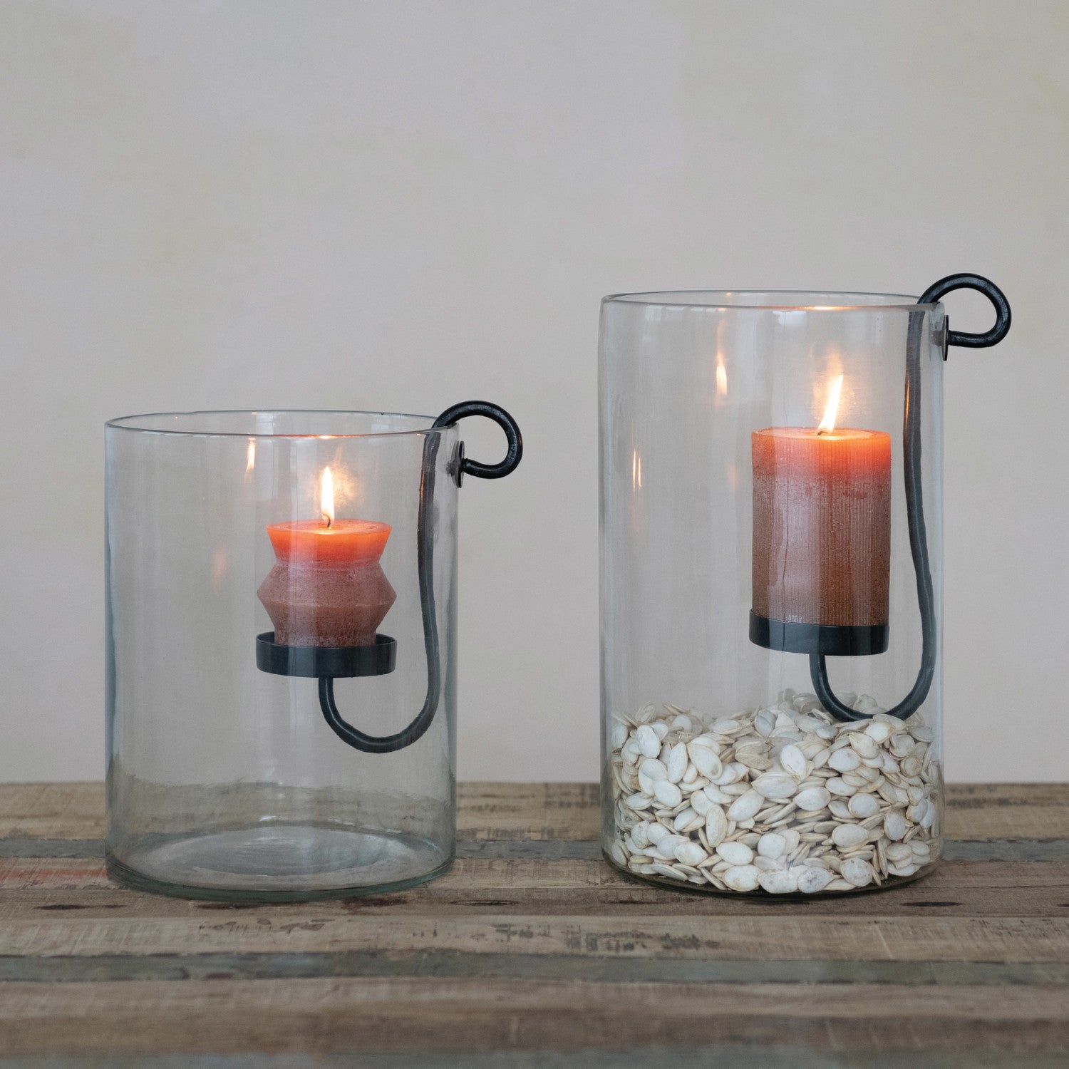 Glass Hurricane w/ Metal Candle Holder