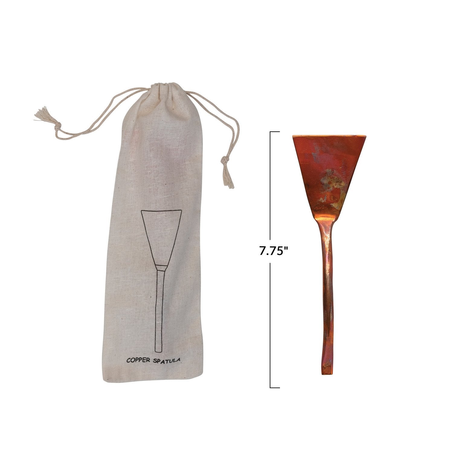 Hand-Forged Copper Spatula in Printed Drawstring Bag