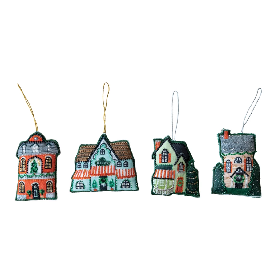 Beaded Cotton House Ornament w/ Embroidery