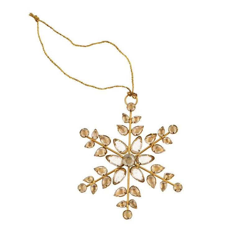 Jeweled Snowflake Ornament, Antique Brass