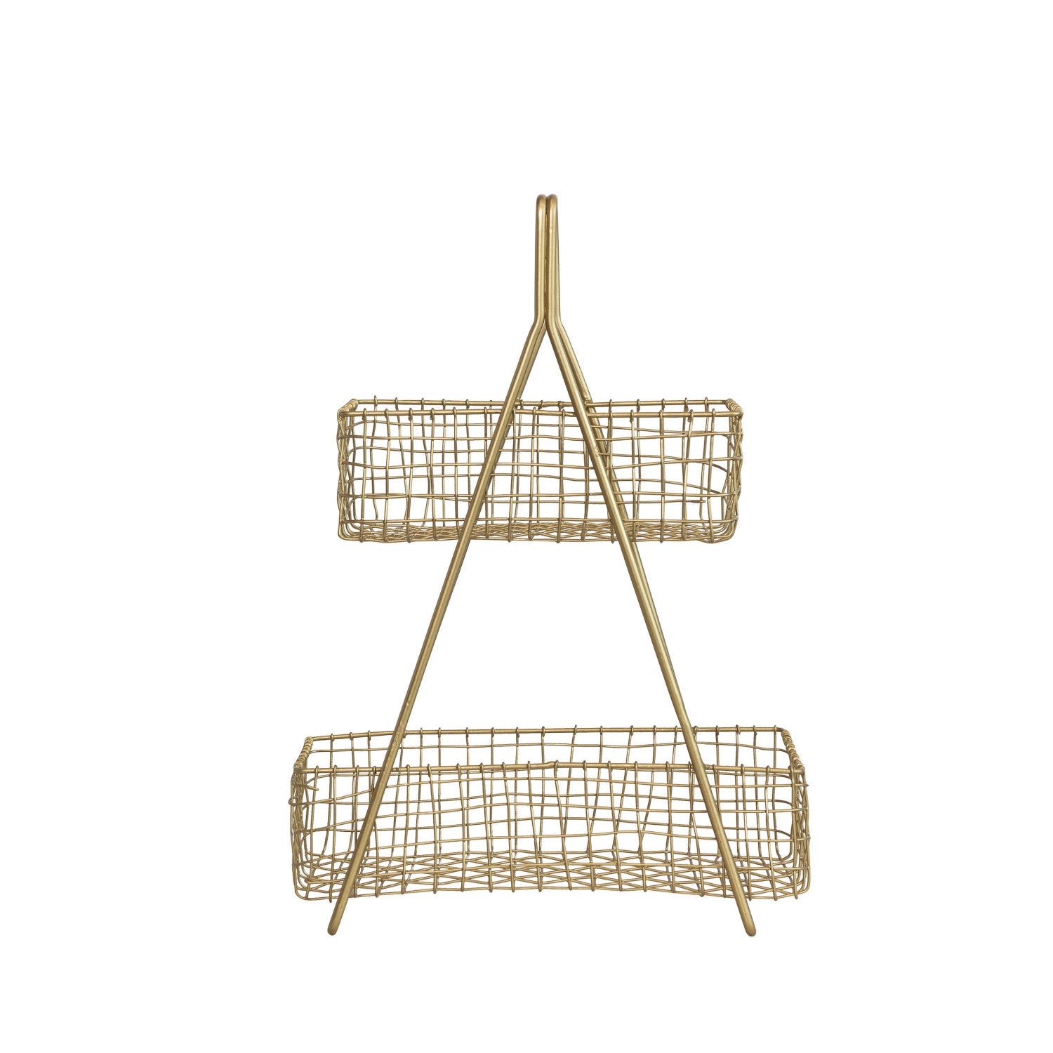 Metal 2-Tier Basket, Antique Brass Finish