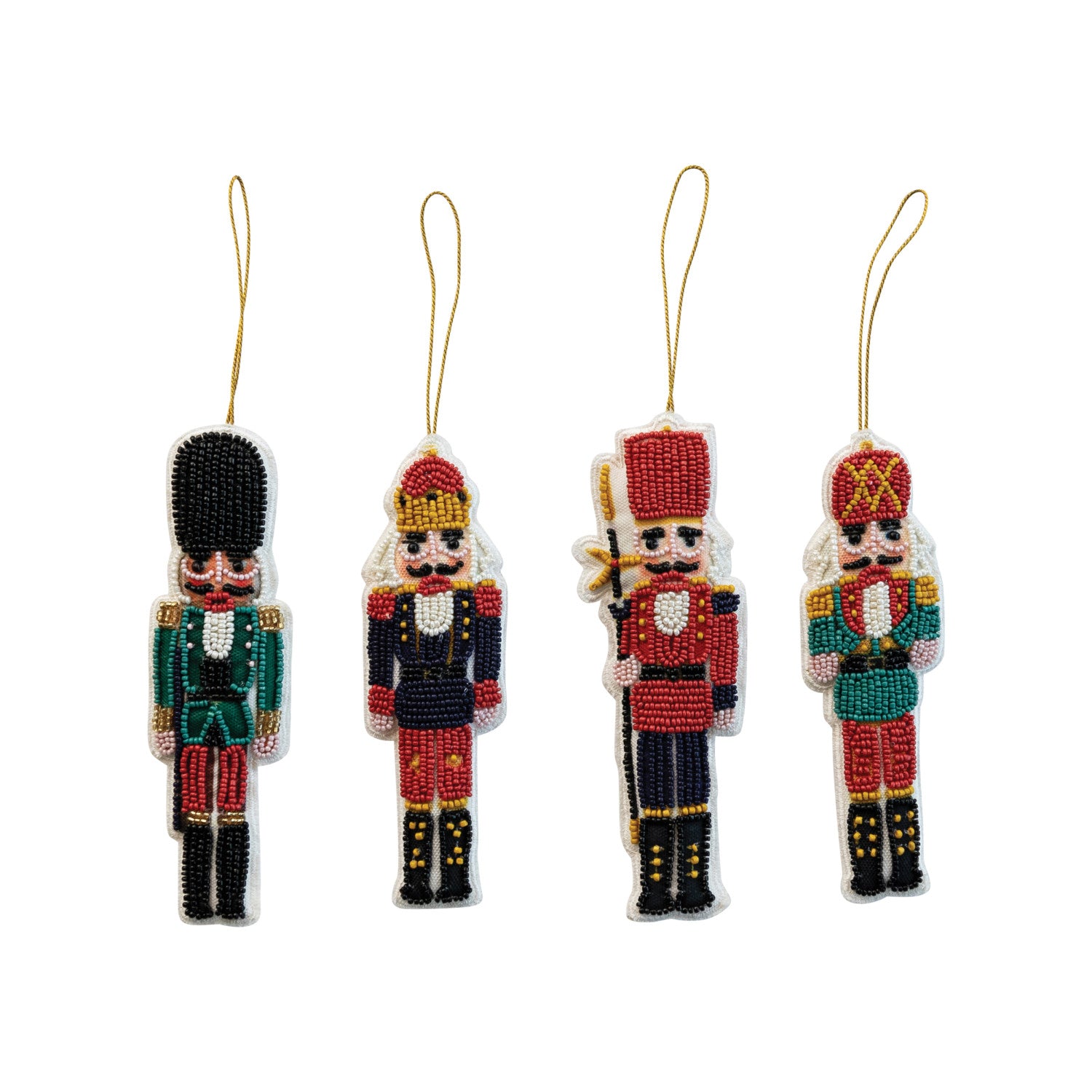 6-1/4"H Handmade Beaded Fabric Nutcracker Ornament, 4 Styles