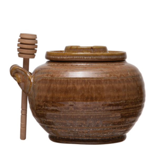 Stoneware Honey Pot with Wood Dipper